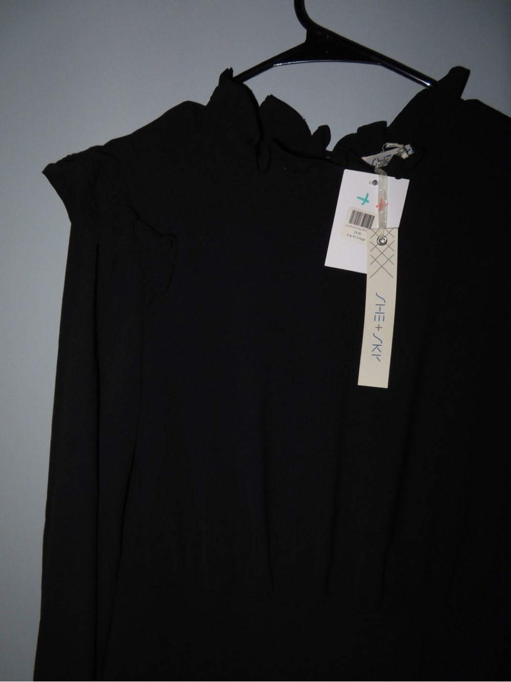 Black Ruffled Neck Long Sleeve Dress